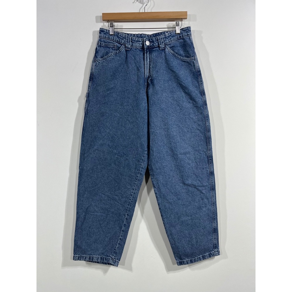 HM Baggy Carpenter Jeans Women 31 Blue Denim High Waisted Wide Leg Utility Pants